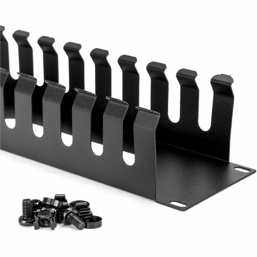 Rocstor 2U Horizontal Finger Duct Rack Cable Management Panel with Cover - Cable