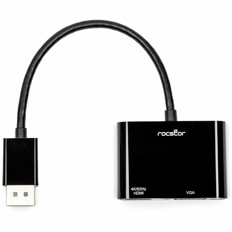 Rocstor DisplayPort To HDMI VGA Adapter - 4K 60Hz - 1 Pack - 1 x 20-pin DisplayPort 1.2