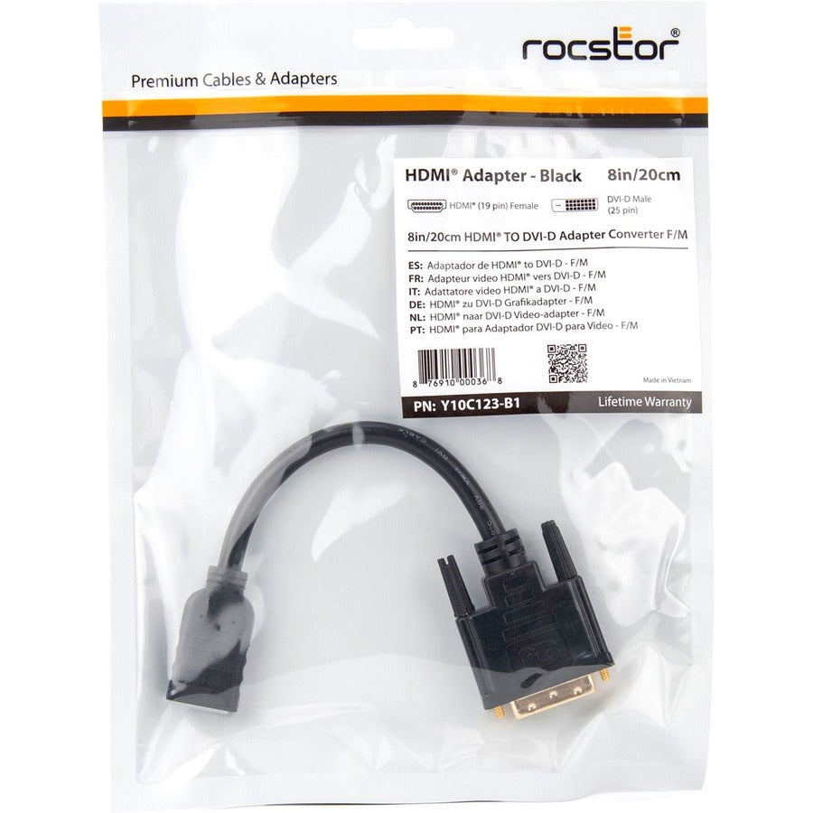 Rocstor HDMI to DVI-D Video Cable Adapter - 8in - HDMI Female to DVI Male Y10C123-B1