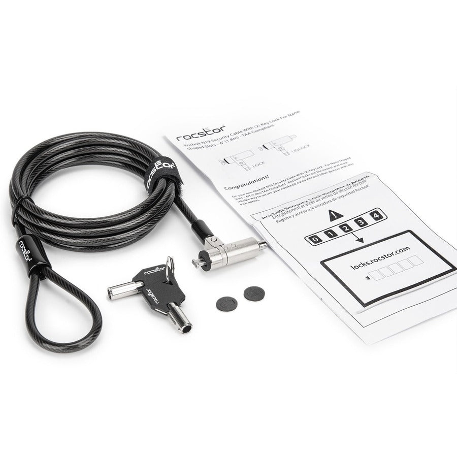 Rocstor N19 Security Cable Lock For Nano-Shaped Slots - (2) Keys - Taa