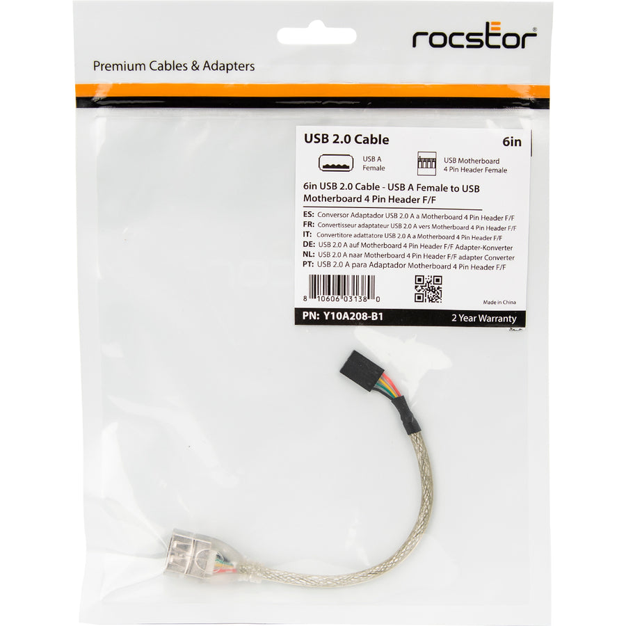 Rocstor Premium 6In Usb 2.0 Cable - Usb A Female To Usb Motherboard 4 Pin Header F/F - Type A Female Usb