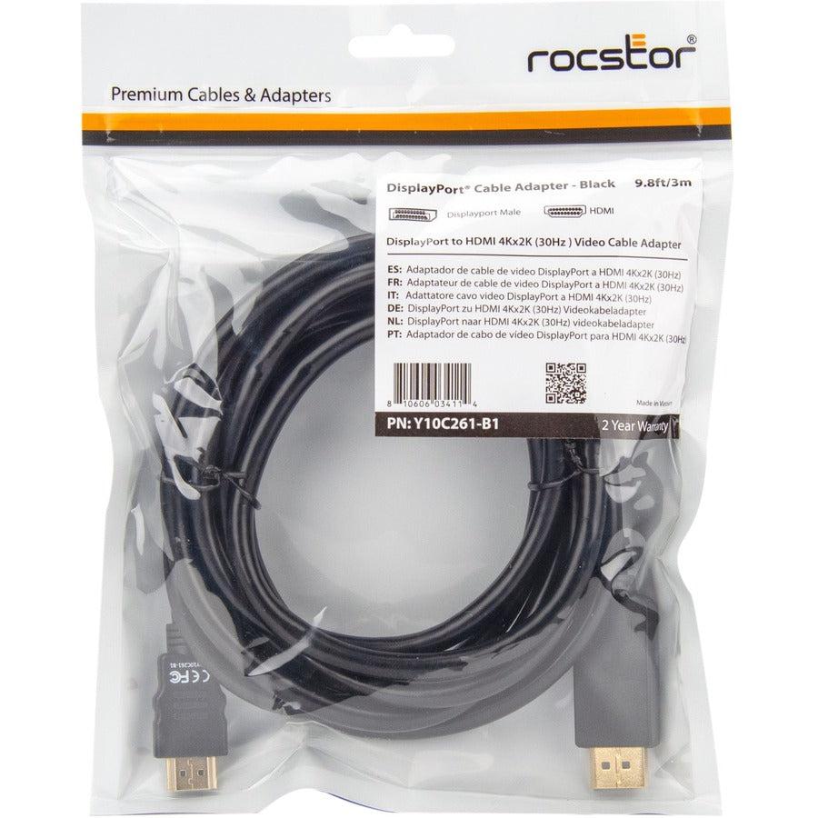 Rocstor Premium DisplayPort&reg; to HDMI converter cable M/M- 10 ft (3m) - 4K Y10C261-B1