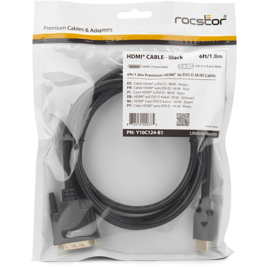 Rocstor Premium HDMI to DVI-D Cable - M/M - 6 ft - 1 x DVI-D Male - 1 x Male HDMI Y10C124-B1