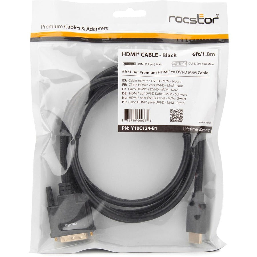 Rocstor Premium HDMI to DVI-D Cable - M/M - 6 ft - 1 x DVI-D Male - 1 x Male HDMI Y10C124-B1