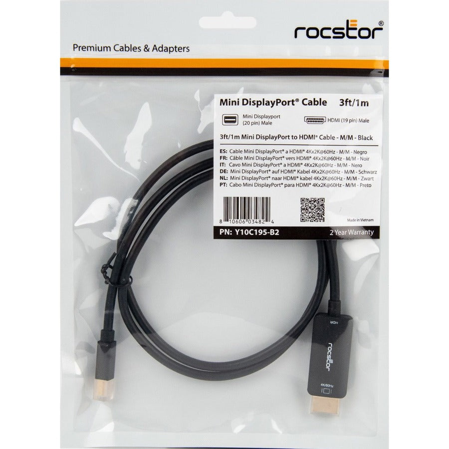 Rocstor Premium Mini DisplayPort to HDMI Cable M/M Y10C195-B2