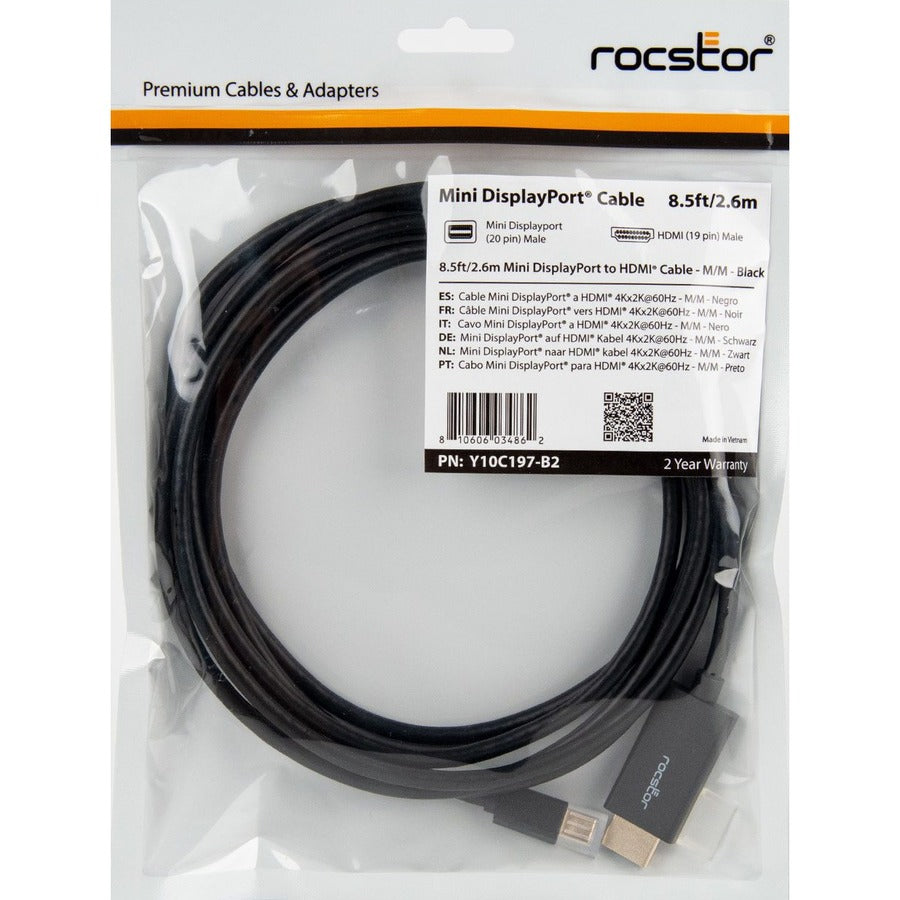 Rocstor Premium Mini DisplayPort to HDMI Cable M/M Y10C197-B2