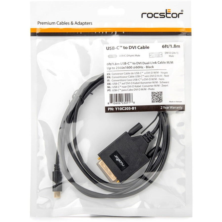 Rocstor Premium USB-C to DVI Cable - 6 ft / 2m Y10C205-B1