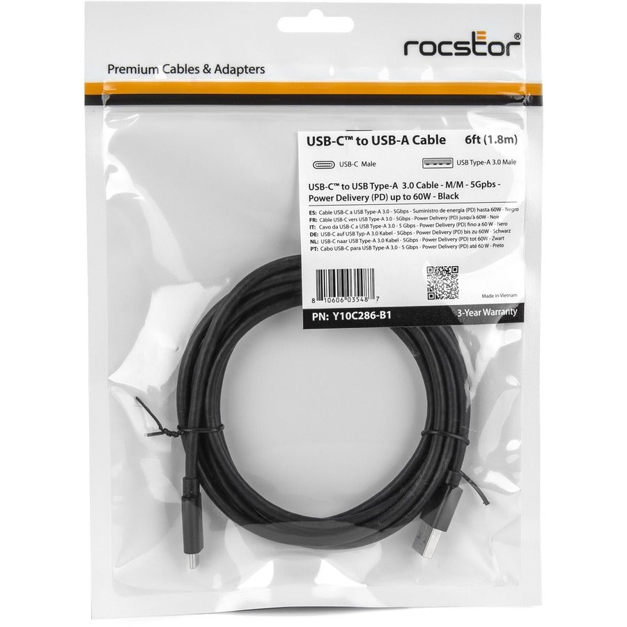 Rocstor Premium Usb-C To Usb Type-A 3.0 Cable (Pd) Up To 60W