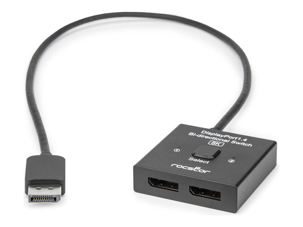 Rocstor Premium - Video/audio splitter - 2x1, 8K/4K, DisplayPort 1.4, bi-directional, KVM switch, fixed, 1.6ft DisplayPort cable Y10A336-B1