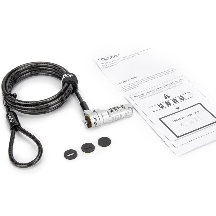 Rocstor Rocbolt N19 Security Cable, 4-Digit Combination Lock For Nano-Shaped Slots