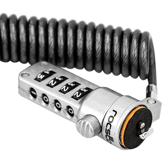Rocstor Rocbolt Portable Security Cable With Combination Lock And Self-Coiling Steel Cable - Resettable - 4-Digit - Galvanized Steel, Zinc Alloy - 6 Ft - For Notebook, Docking Station, Desktop Computer, Monitor (Compatible To Kensington&Reg; K64670Am) Por