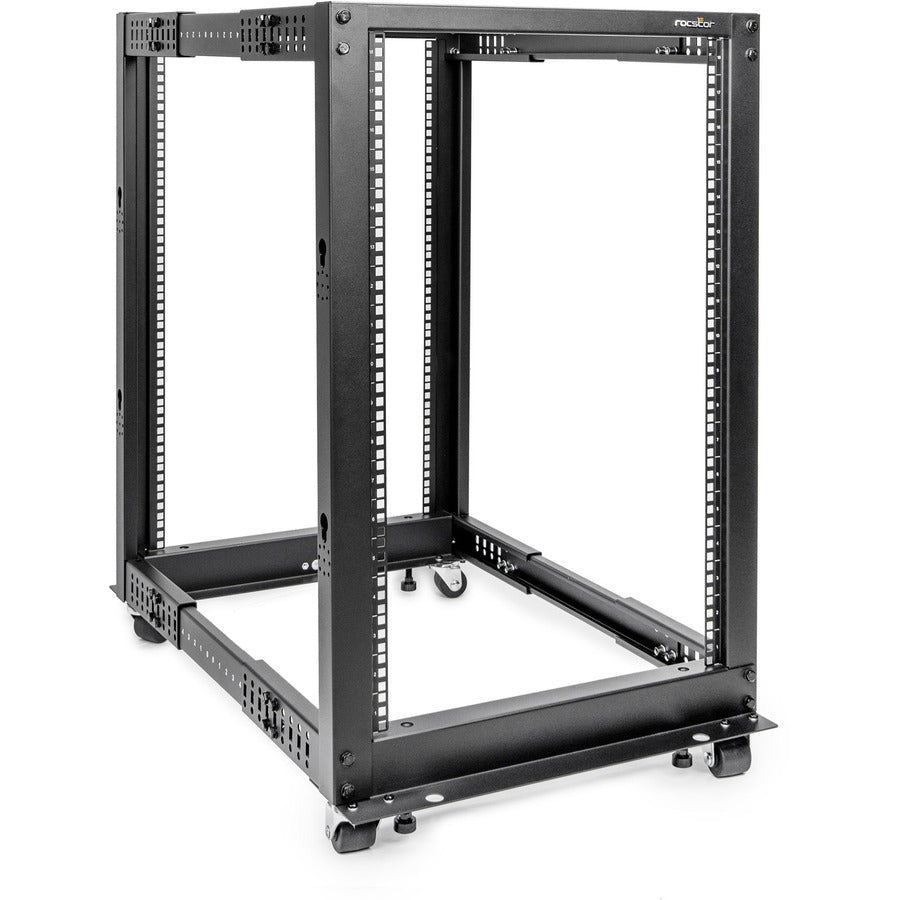 Rocstor SolidRack 18U Adjustable Depth Open Frame 4 Post Rack w/ Casters - Adjustable