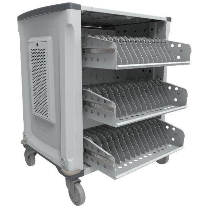 Rocstor Volt&Reg; C42 Charging Cart With Intelligent Power Charging - Up To 42 Device Intelligent Power Charging Cart For Notebooks, Chromebook&Reg;, Macbook&Reg;, And Macbook&Reg; Pro- 3 Slide-Out Shelves - Push Handle - 4 Heavy Duty 5" Casters - Steel C