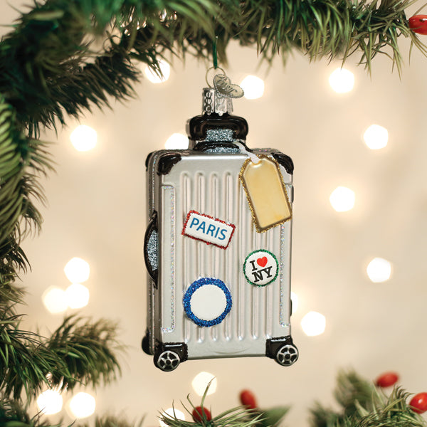 Rolling Suitcase Glass Ornament