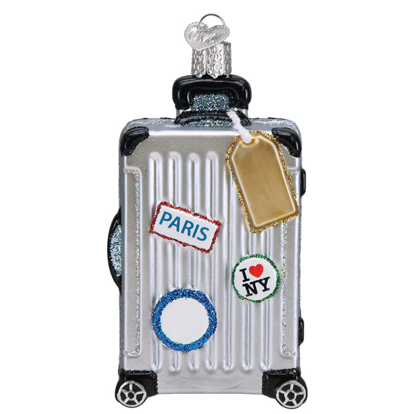Rolling Suitcase Glass Ornament