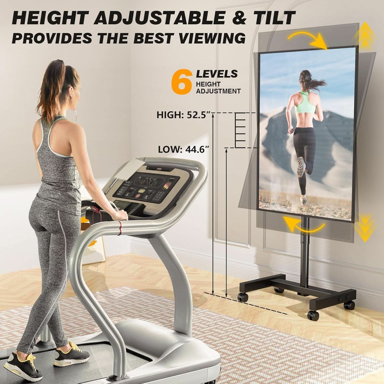 Rolling TV Stand For 13 To 50 Inch TVs With Height Adjustable Wheels