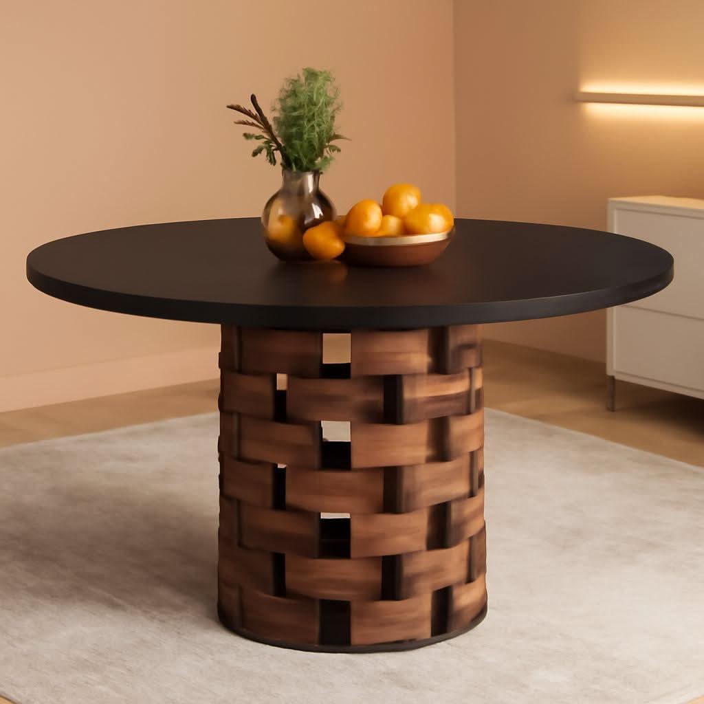Round 47 Inch Dining Table Black Tabletop Farmhouse Base