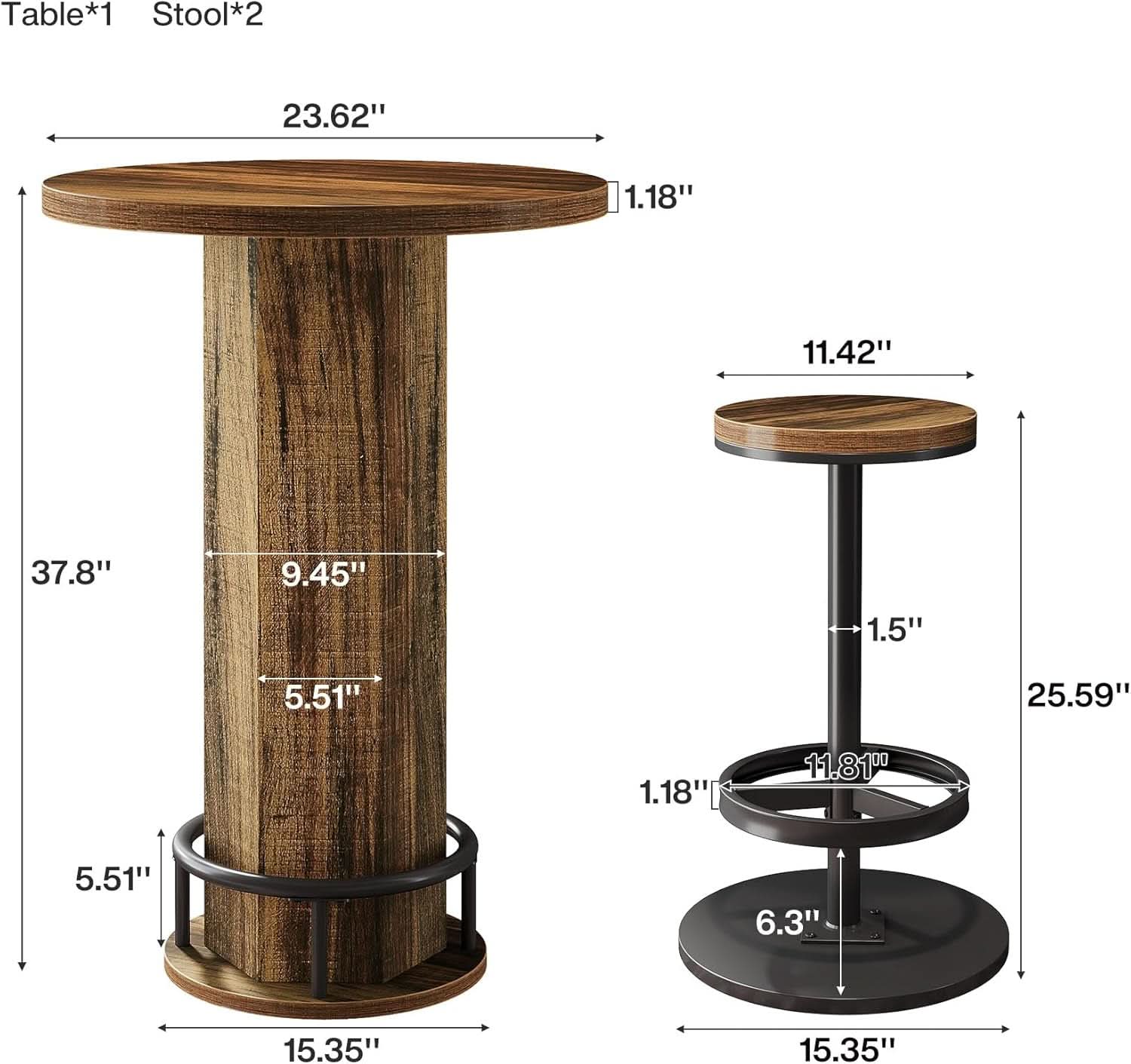 Round Bar Table With Chairs Matte Black Powder coated