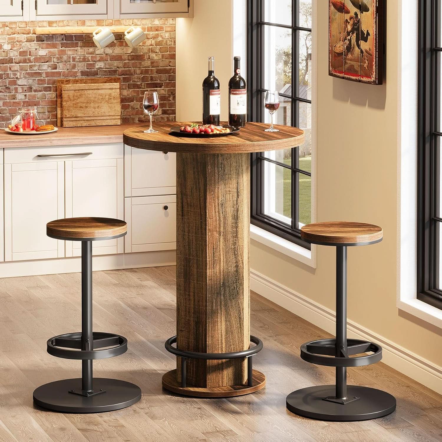 Round Bar Table With Chairs Matte Black Powder coated