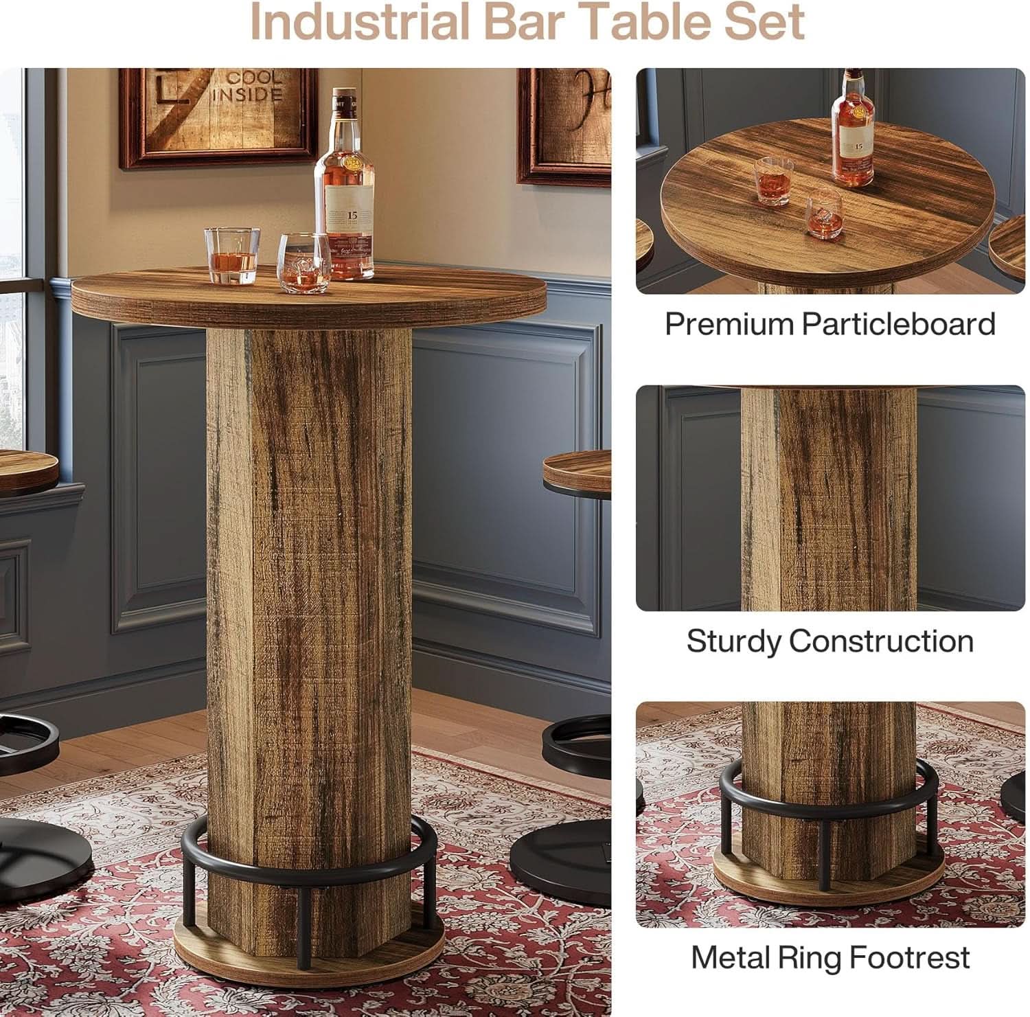 Round Bar Table With Chairs Matte Black Powder coated