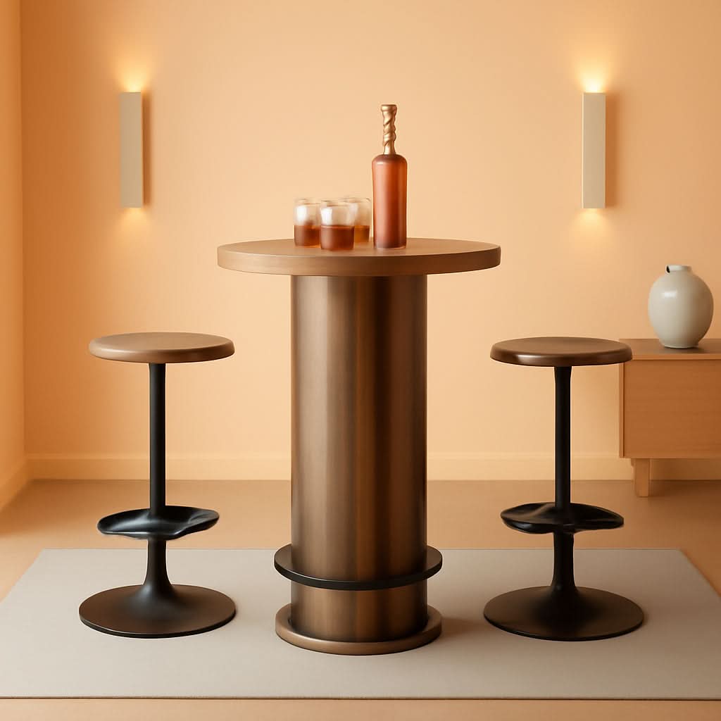 Round Bar Table With Chairs Matte Black Powder coated