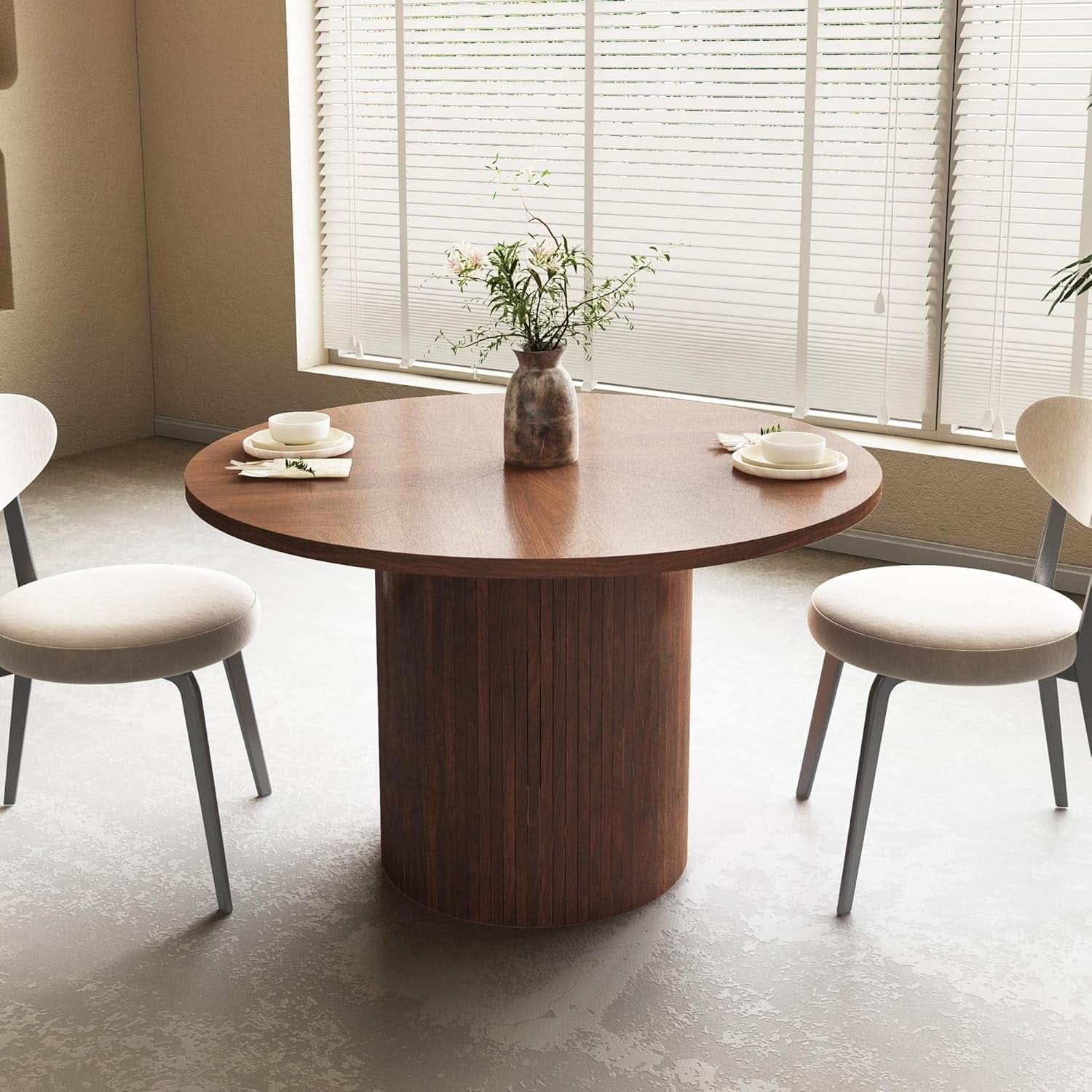 Round Dining Table For 4 Walnut 47 Inch Modern Farmhouse