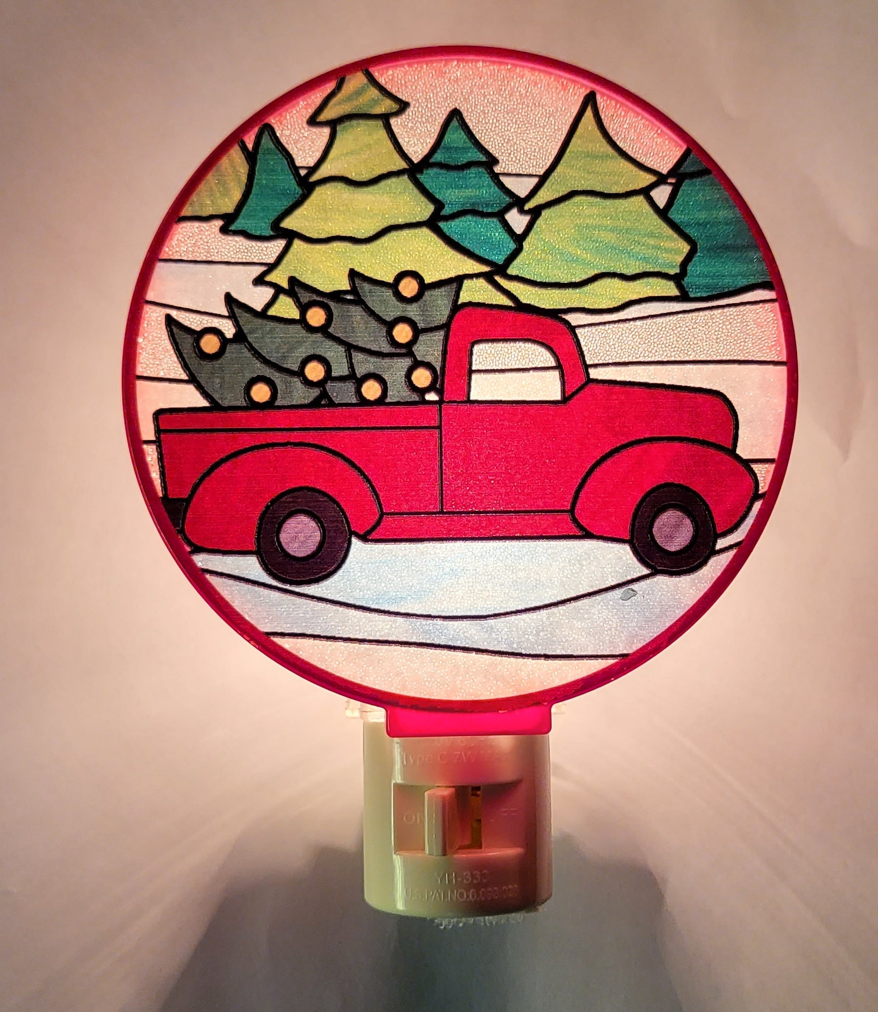 Round Red Christmas Nightlight - Bringing home the tree