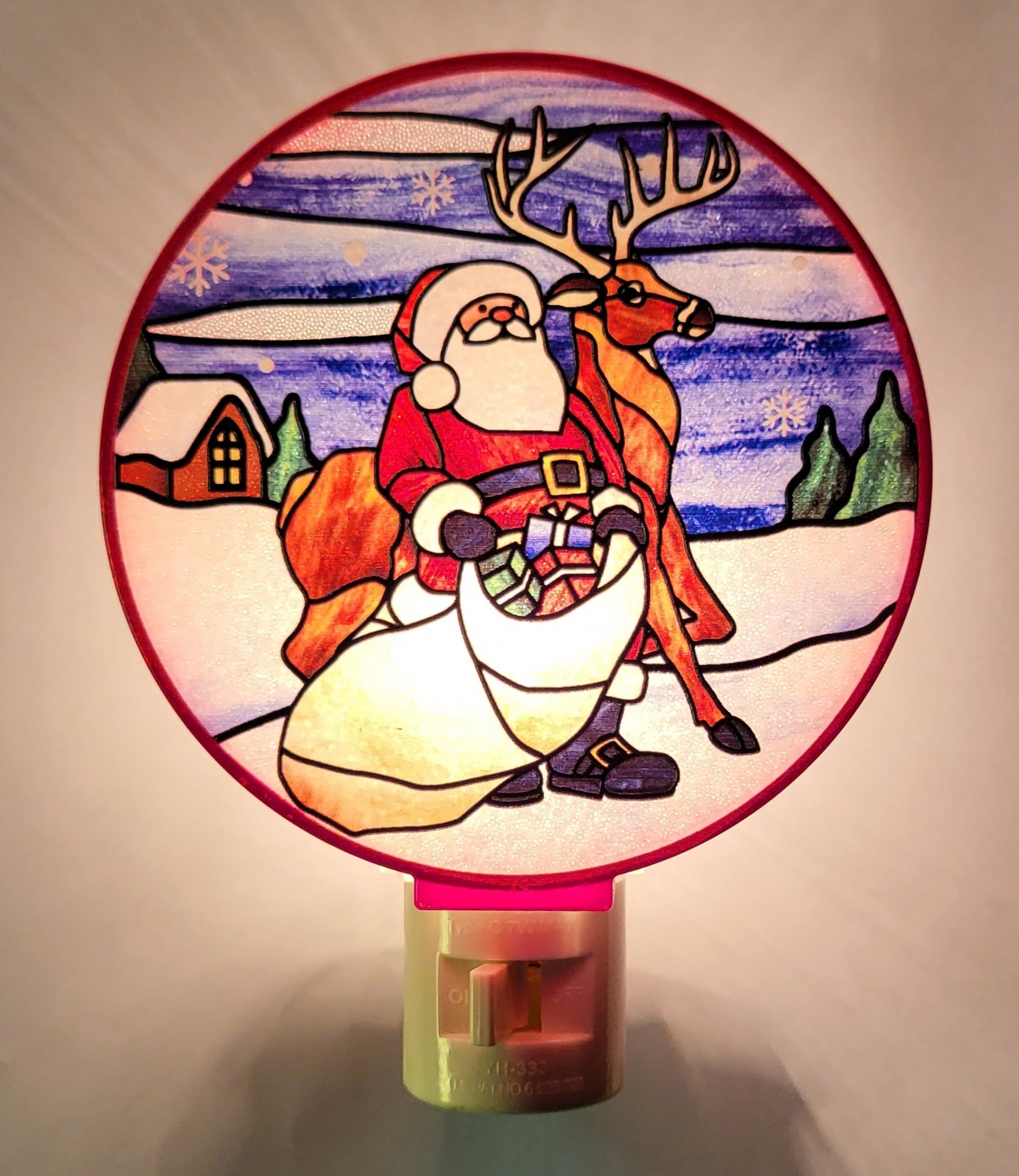 Round Red Christmas Nightlight - Santa