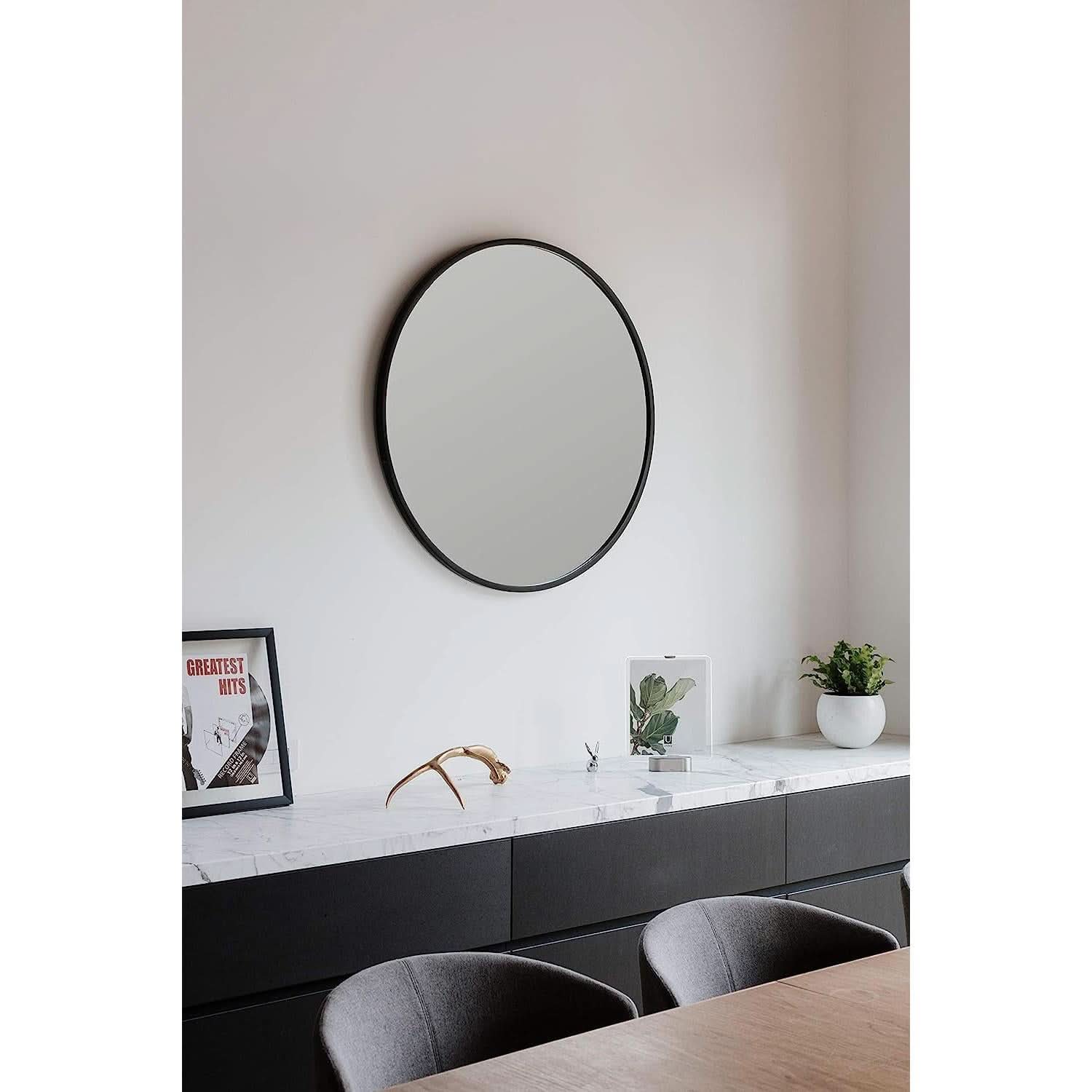Round Rubber Wall Mirror 37 Inch Diameter With Protective Rubber Frame