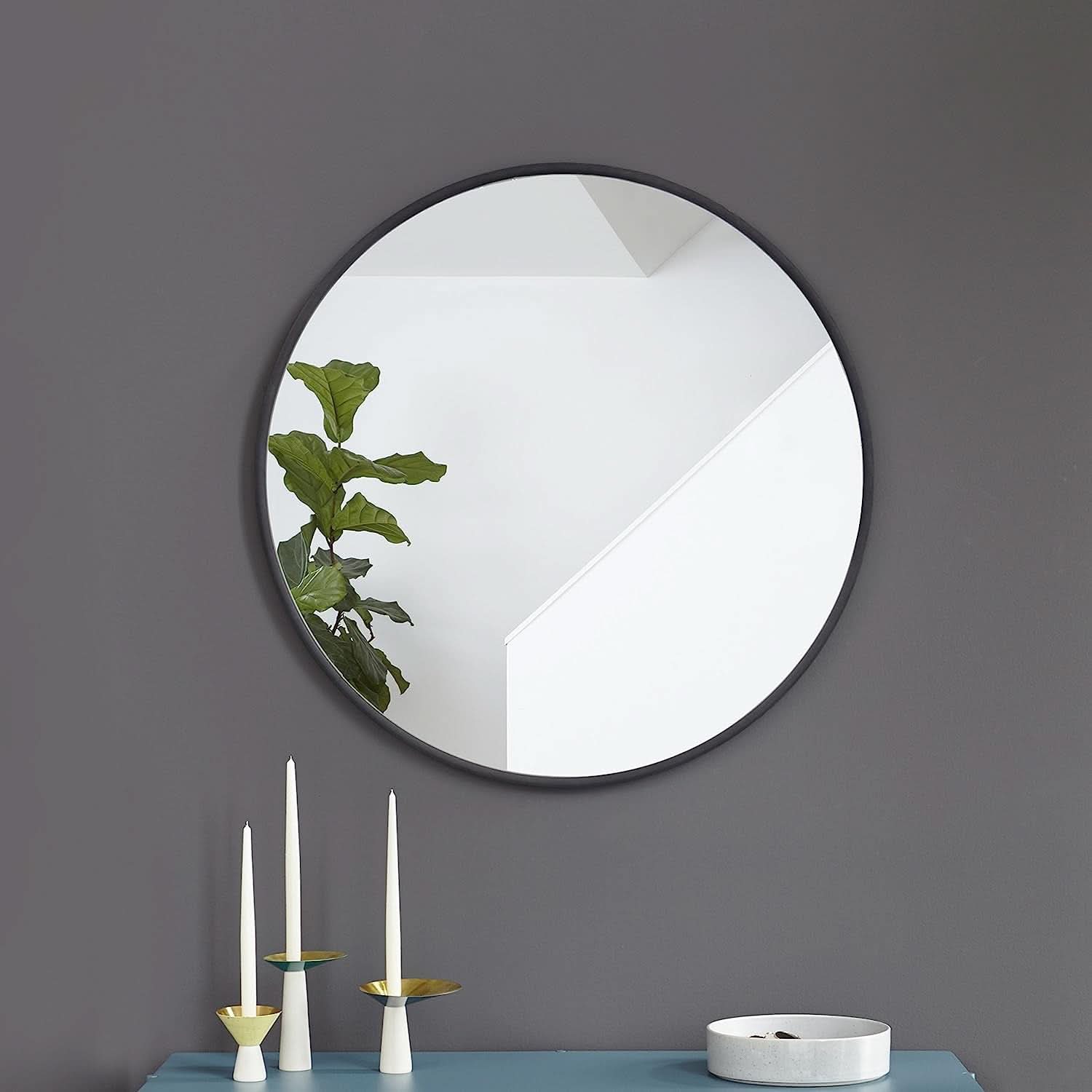 Round Rubber Wall Mirror 37 Inch Diameter With Protective Rubber Frame