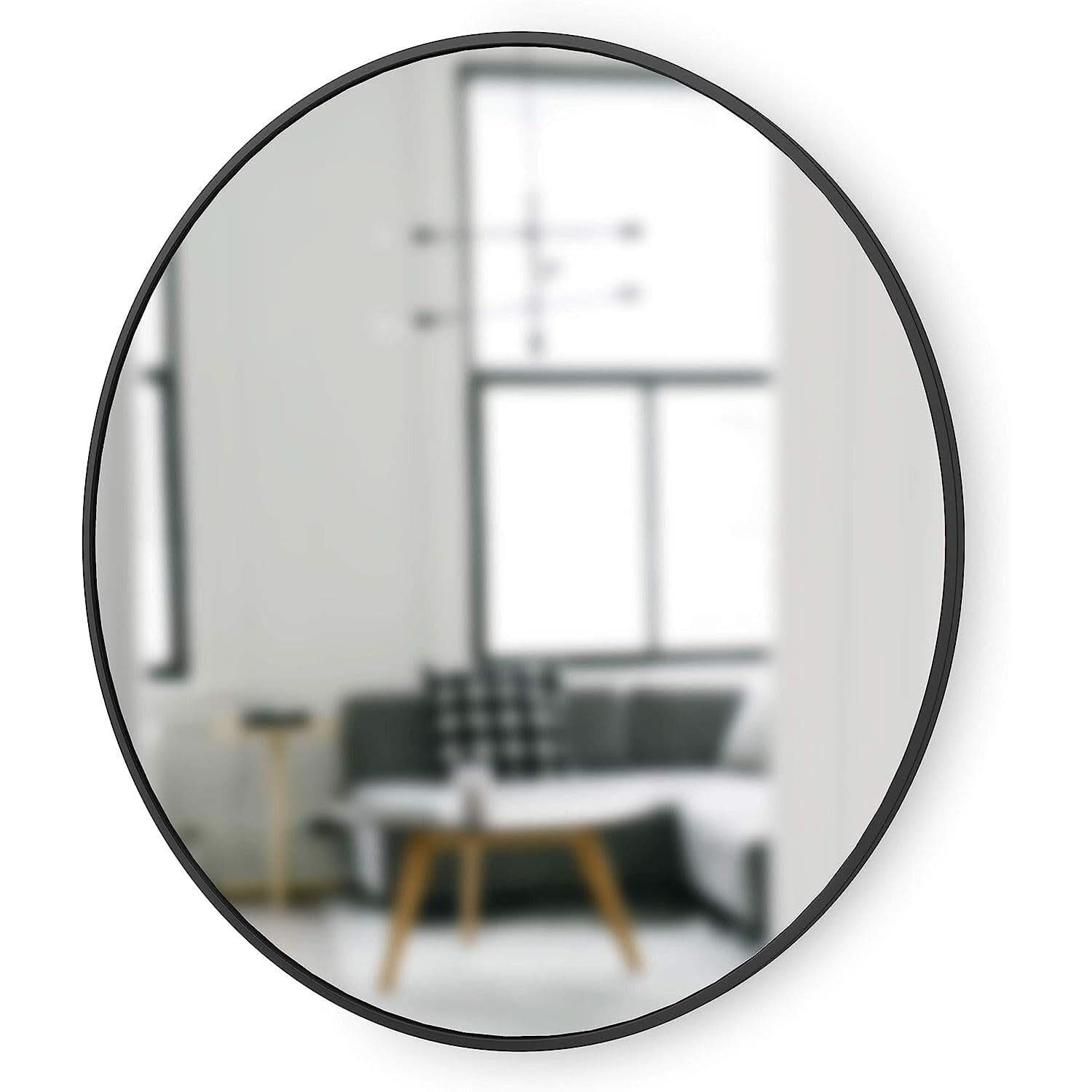 Round Rubber Wall Mirror 37 Inch Diameter With Protective Rubber Frame