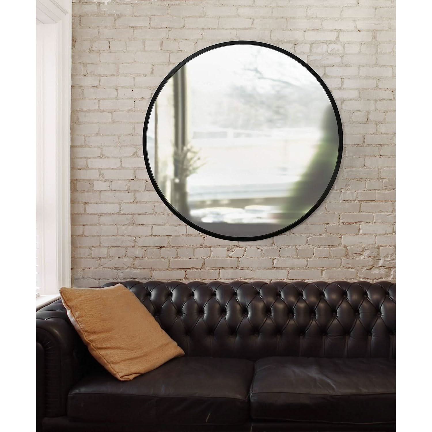 Round Rubber Wall Mirror 37 Inch Diameter With Protective Rubber Frame
