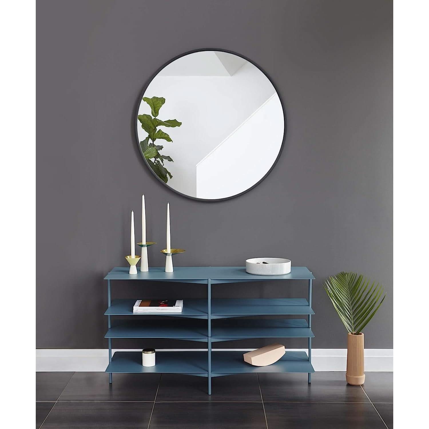 Round Rubber Wall Mirror 37 Inch Diameter With Protective Rubber Frame