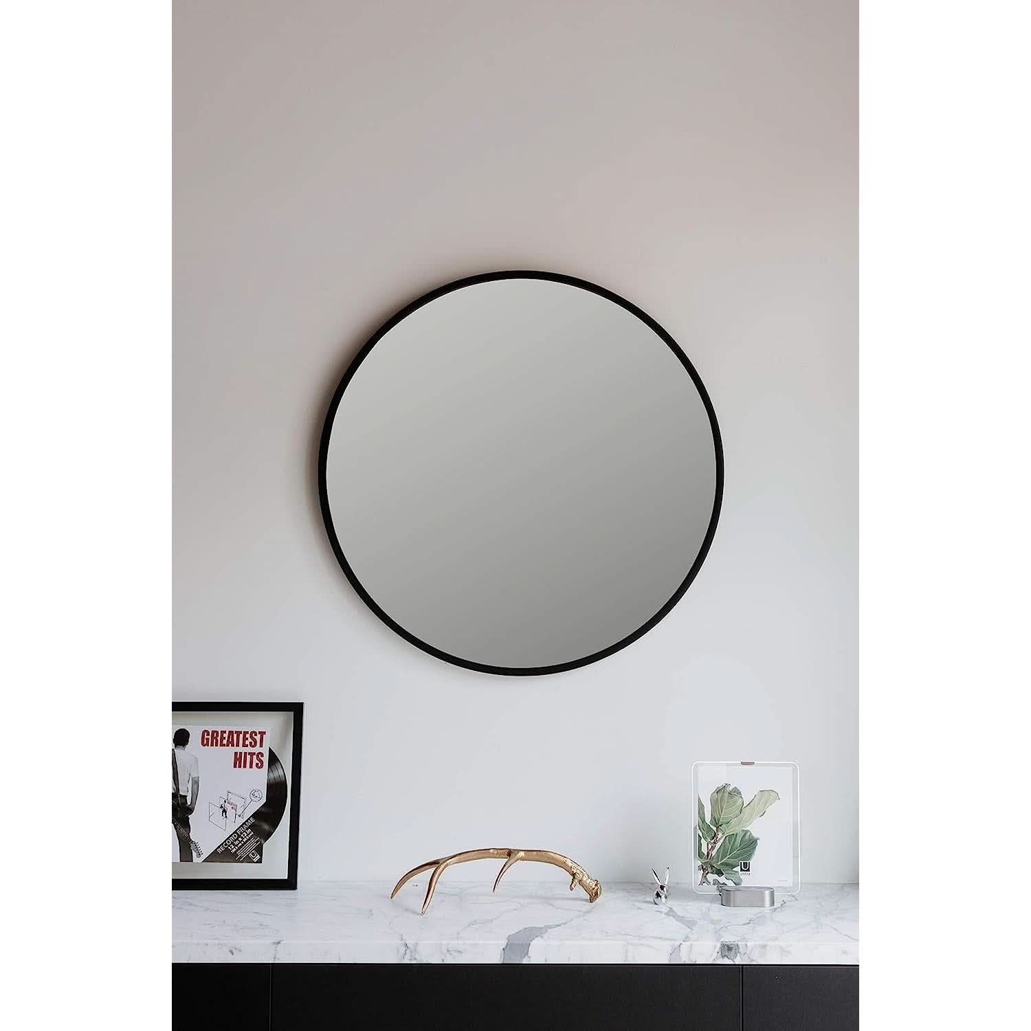 Round Rubber Wall Mirror 37 Inch Diameter With Protective Rubber Frame