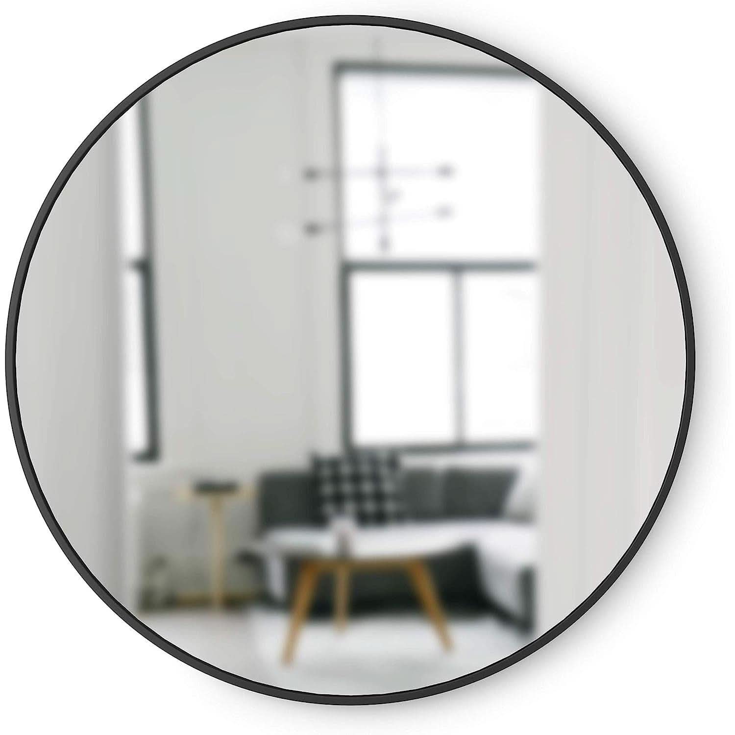 Round Rubber Wall Mirror 37 Inch Diameter With Protective Rubber Frame