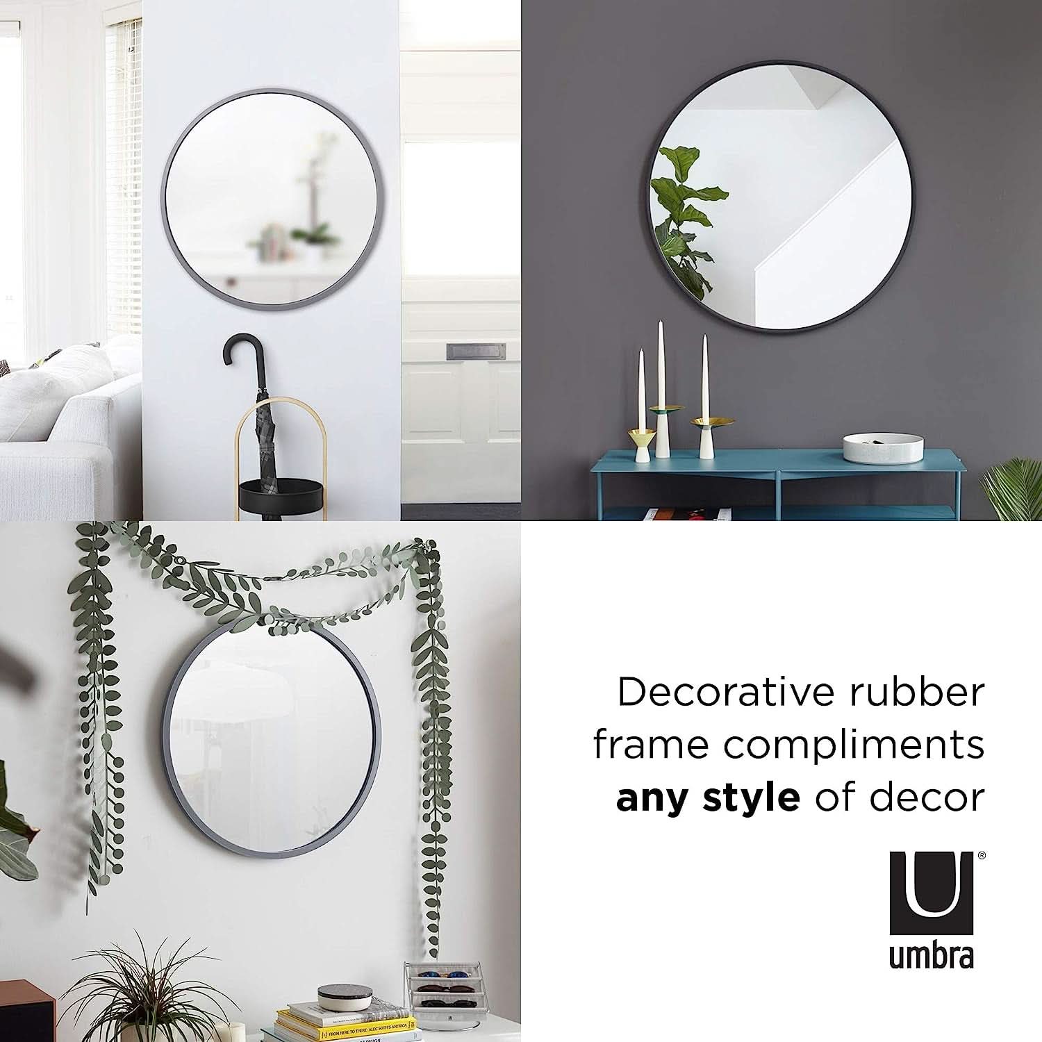 Round Rubber Wall Mirror 37 Inch Diameter With Protective Rubber Frame