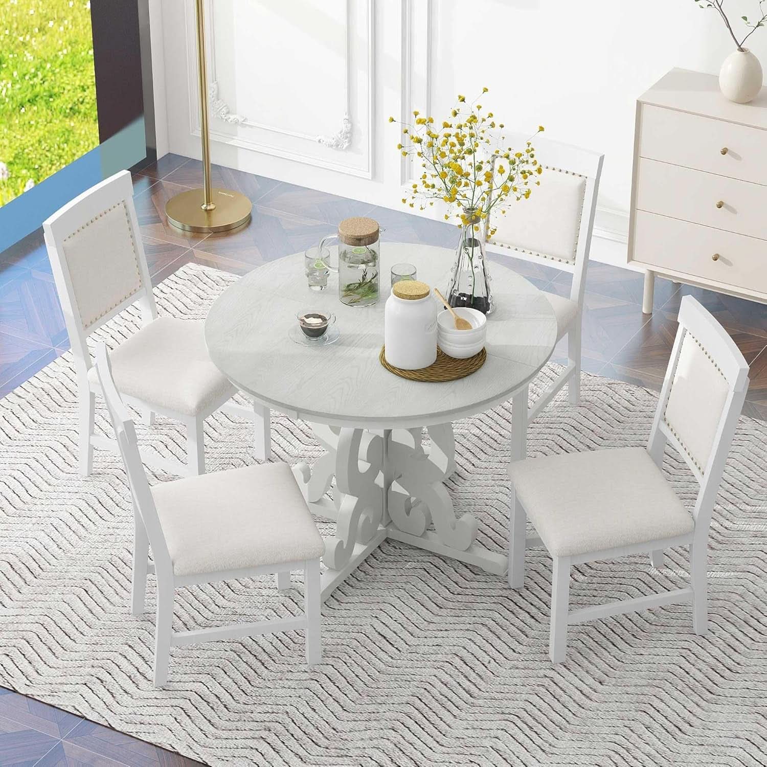 Round Solid Wood Dining Table Set Four