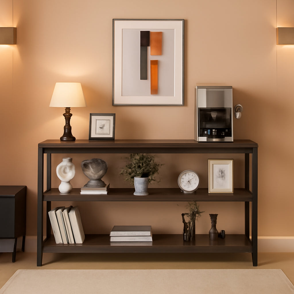 Rustic 3 Tier Console Table With Metal Frame Living Room