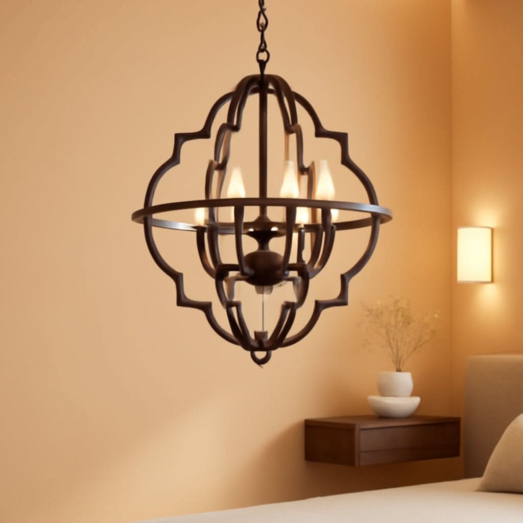 Rustic Antique Orb Chandelier 6 Light Oak White Finish