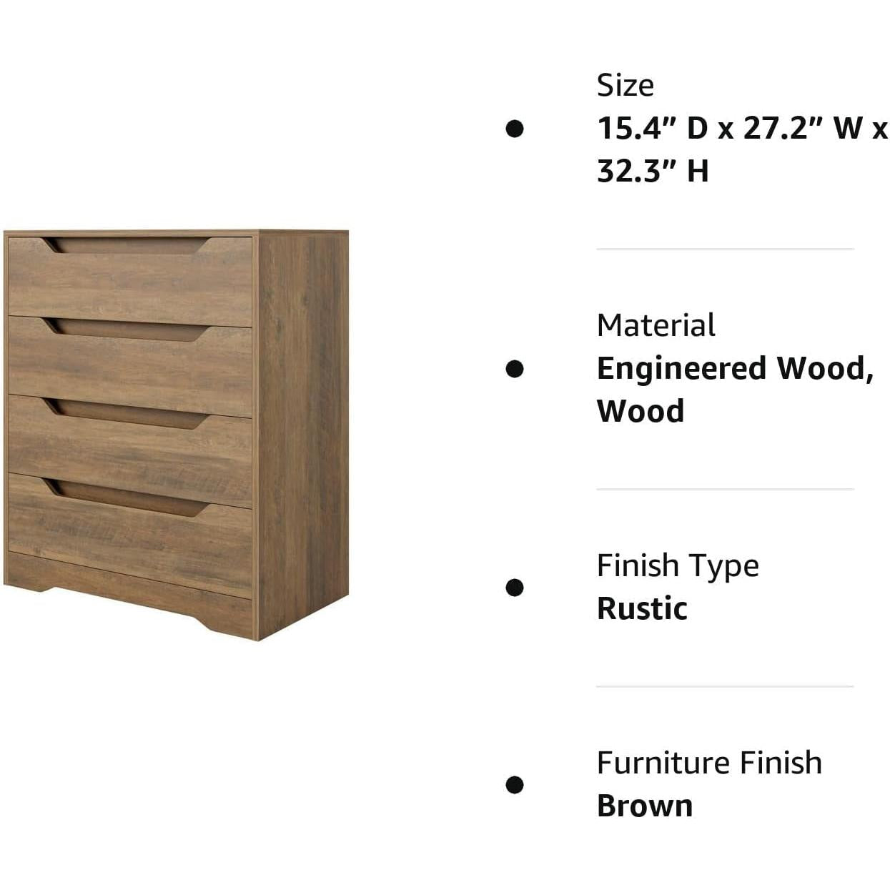 Rustic Brown 4 Drawer Storage Cabinet for Bedroom Decor