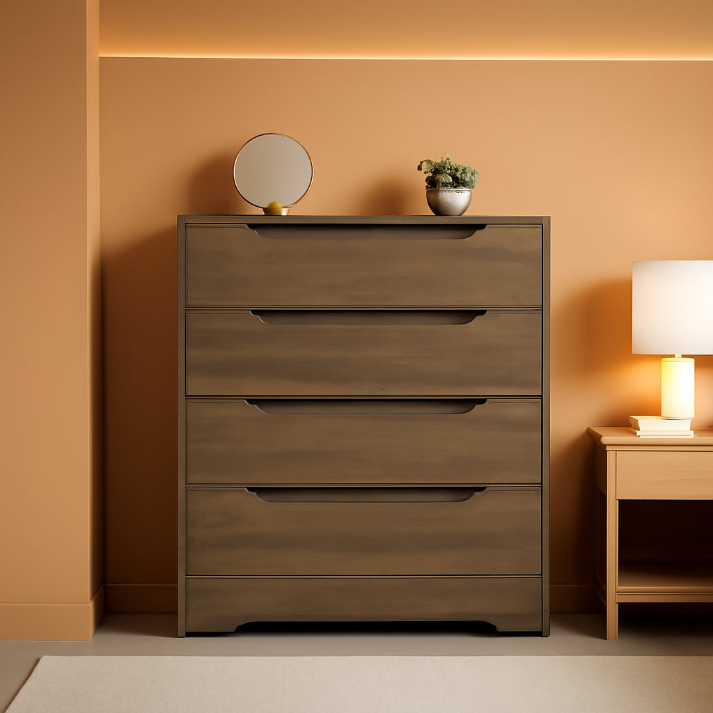 Rustic Brown 4 Drawer Storage Cabinet for Bedroom Decor