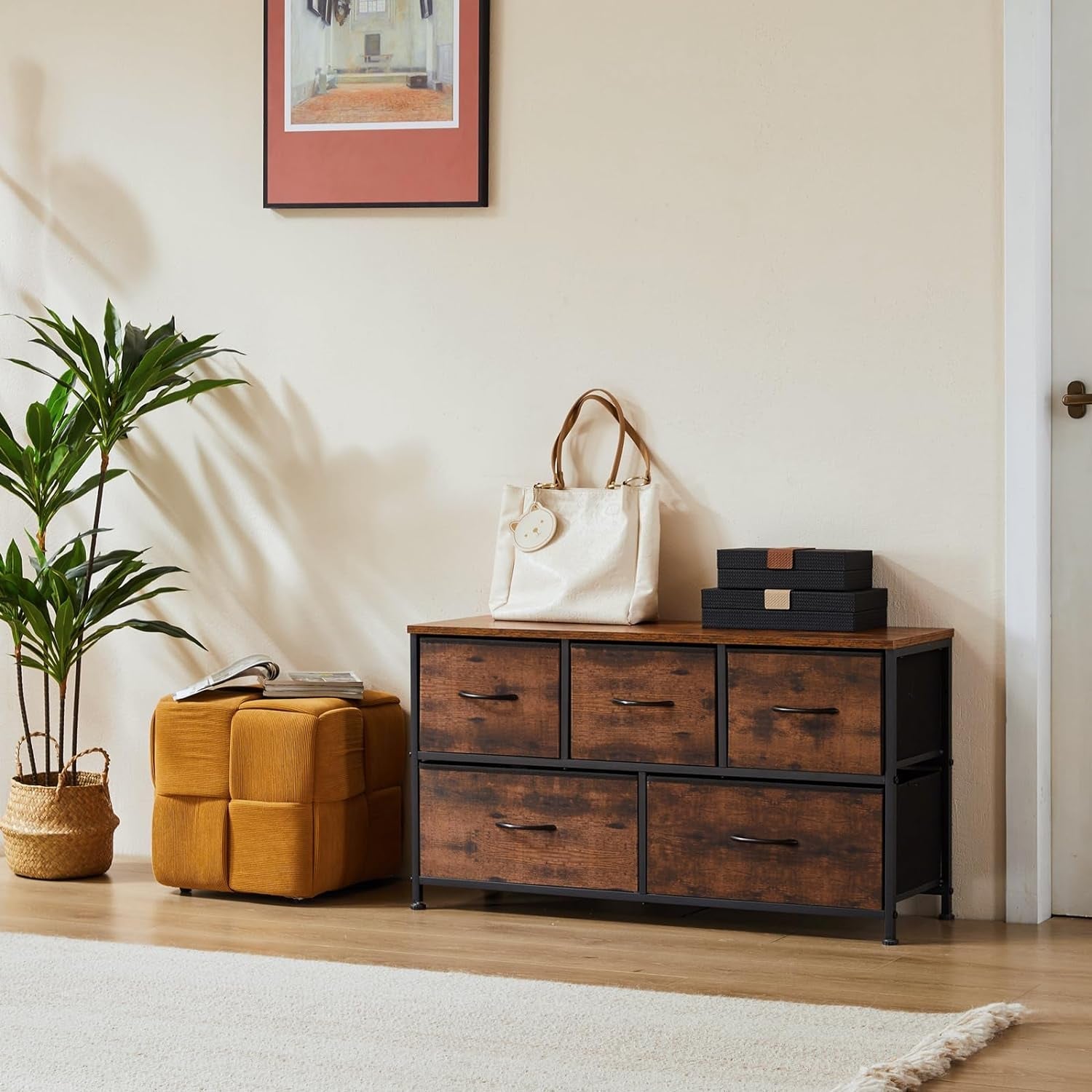 Rustic Brown 5 Drawer Dresser for Bedroom Storage Solutions