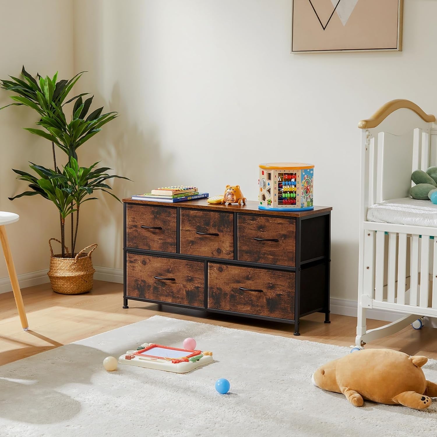 Rustic Brown 5 Drawer Dresser for Bedroom Storage Solutions