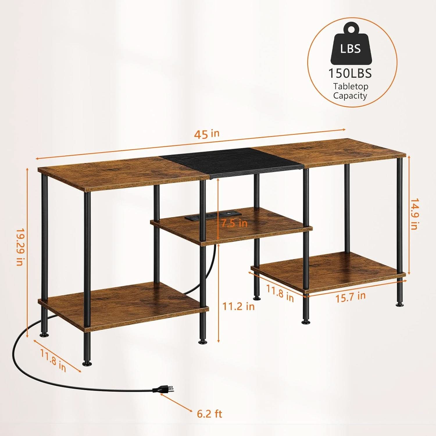 Rustic Brown 50 Inch TV Stand With Power Outlets And Shelf