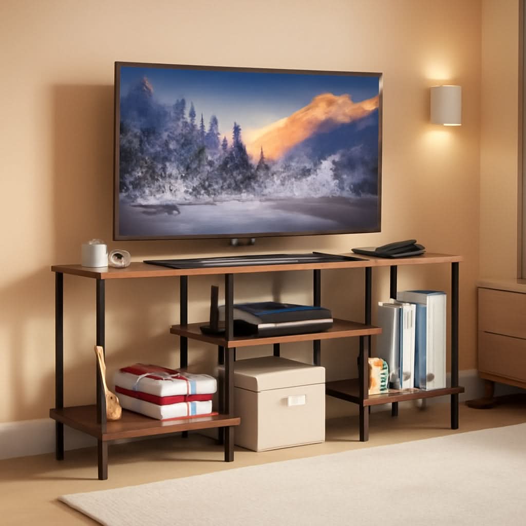 Rustic Brown 50 Inch TV Stand With Power Outlets And Shelf