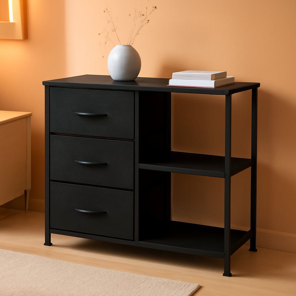 Rustic Brown Fabric Dresser With 4 Drawers And 2 Shelves