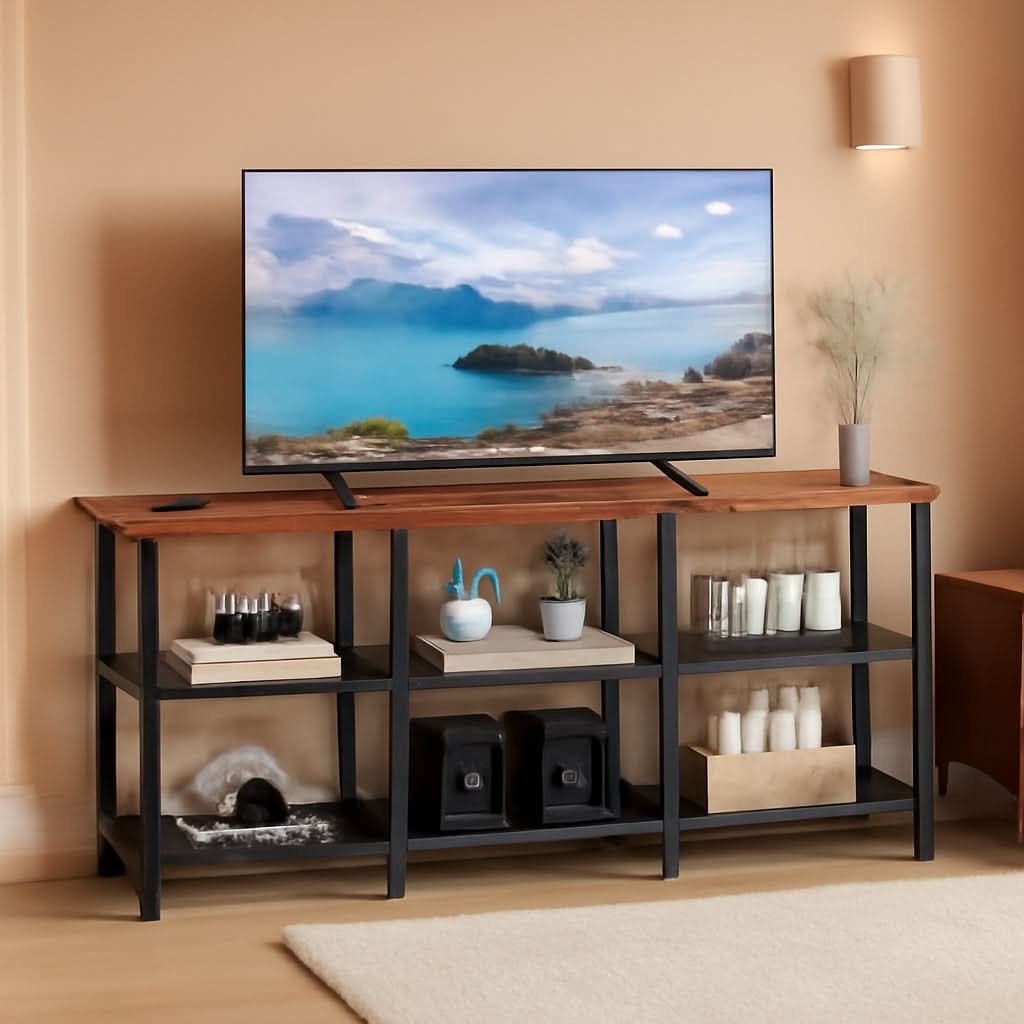 Rustic Brown TV Stand With 3 Tier Storage For 50 Inch TVs