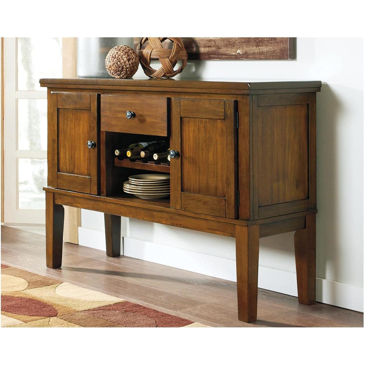Rustic Dining Room Buffet Server With Built In Wine Rack Distressed Finish