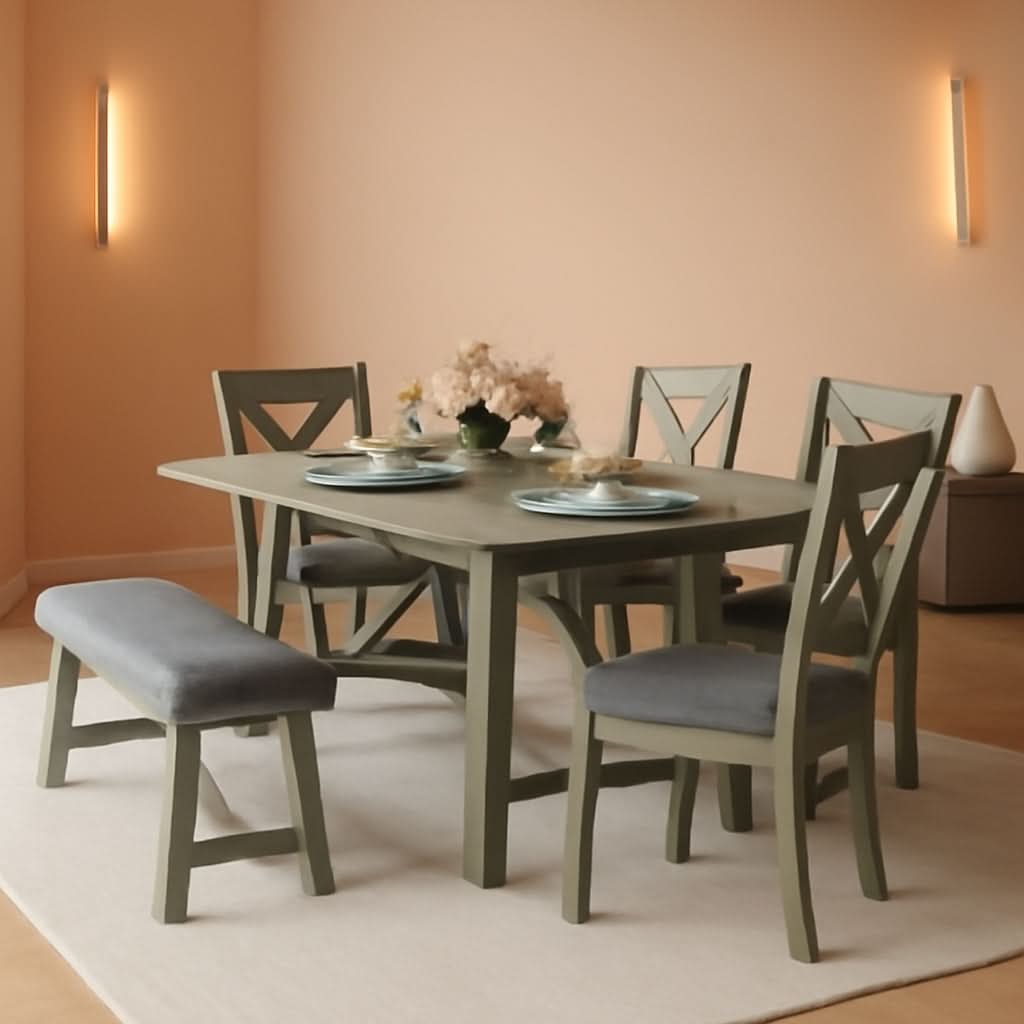 Rustic Gray 6-Piece Dining Table Set With Cushioned Chairs