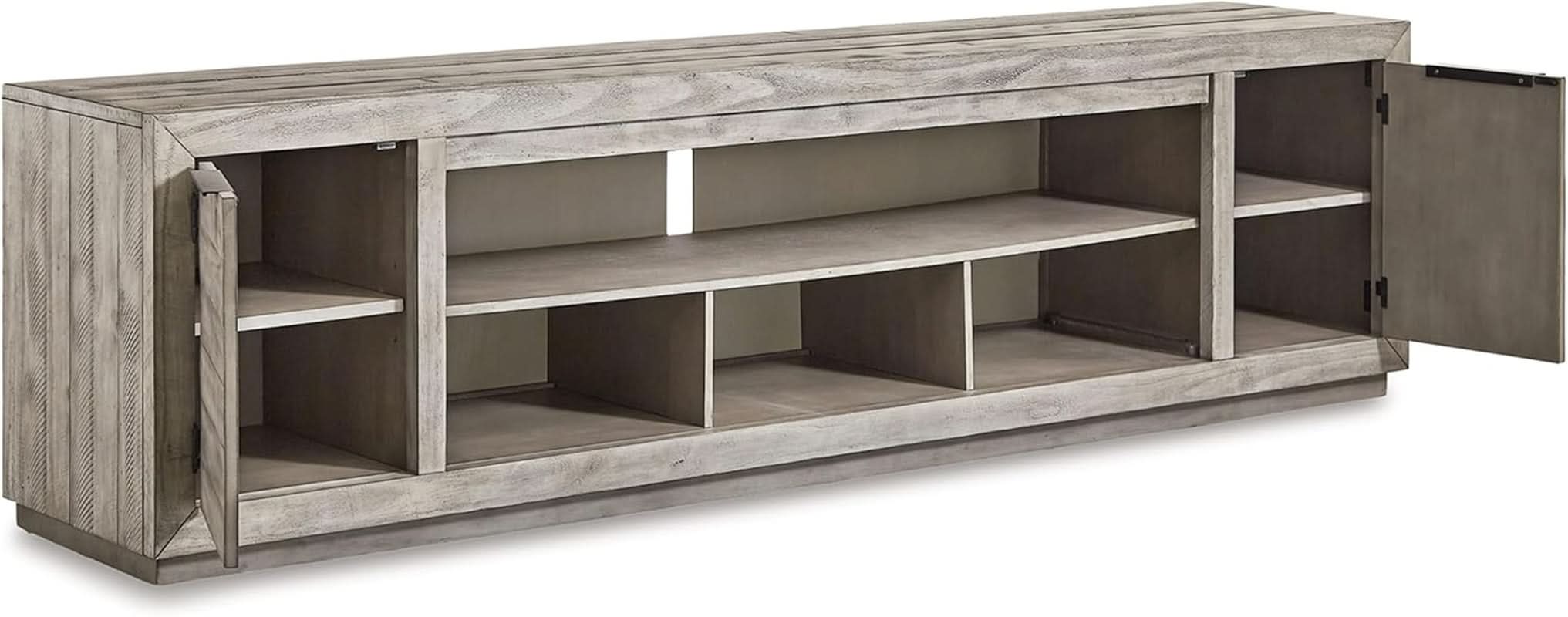 Rustic Gray 90 Inch TV Stand With Fireplace Option For TVs